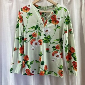 Vintage Joseph Magnin 70s Floral Green‎ Orange Top